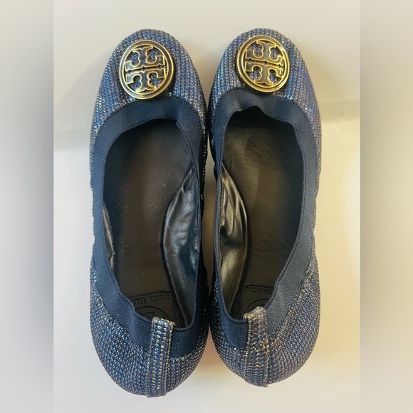Tory Burch blue and gold ballet flat slip ons size 7 medium - Picture 2 of 5